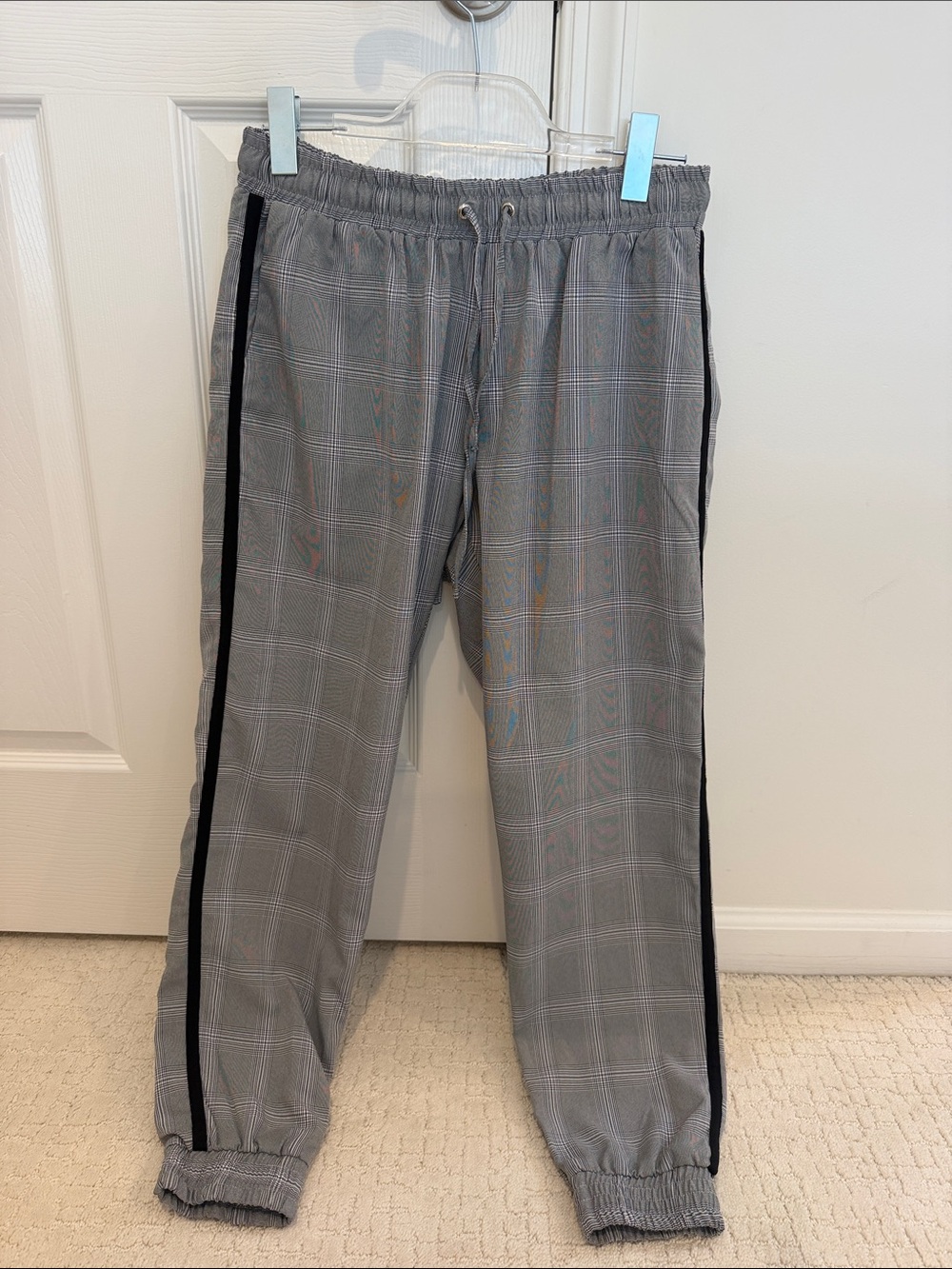 Walter Baker Gray Plaid Joggers with Black Side Stripes